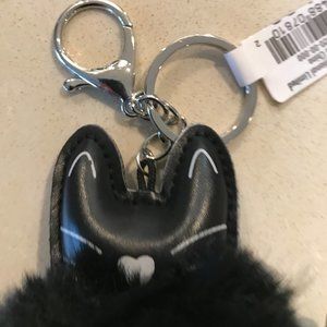 Black Puffy Ball Cat Animal Key Chain Keychain & Carabiner Adorable  NEW